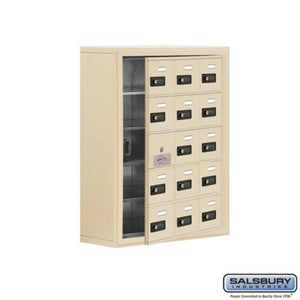 Metal Cell Phone Lockers: Heavy Duty Aluminum Locker - 5 Tier, 3 Wide [15 A Doors] - Sandstone - Salsbury Industries