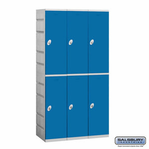 Plastic Lockers: High Grade ABS Plastic Locker - 2 Tier, 3 Wide - Blue - Salsbury Industries