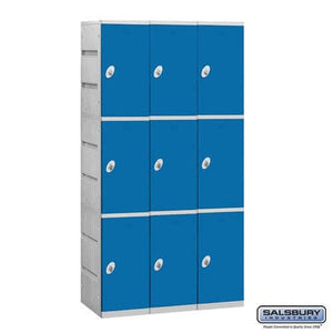 Plastic Lockers: High Grade ABS Plastic Locker - 3 Tier, 3 Wide - Blue - Salsbury Industries