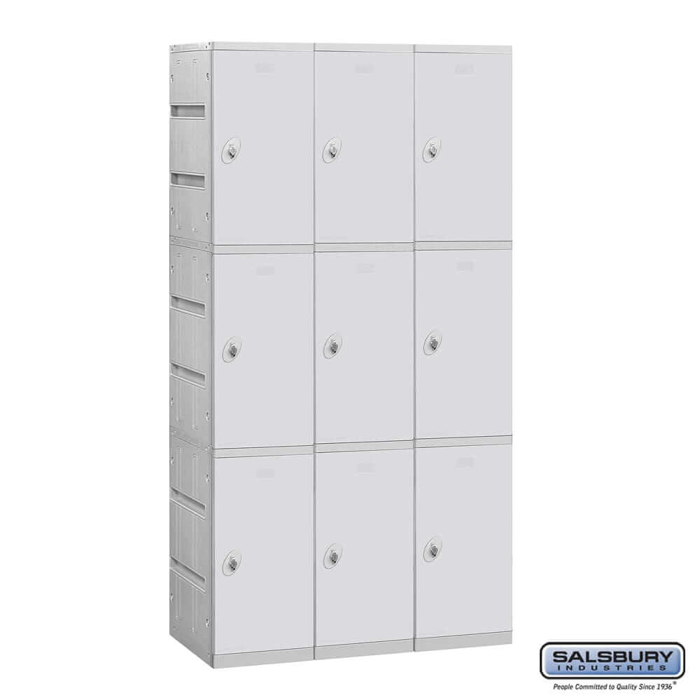 Plastic Lockers: High Grade ABS Plastic Locker - 3 Tier, 3 Wide - Gray - Salsbury Industries