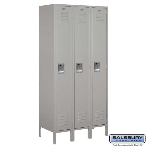 Metal Lockers: Standard Steel Locker - 1 Tier, 3 Wide - Gray - Salsbury Industries