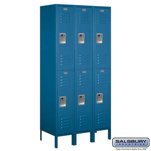 Metal Lockers: Standard Steel Locker - 2 Tier, 3 Wide - Blue - Salsbury Industries