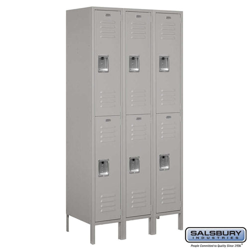 Metal Lockers: Standard Steel Locker - 2 Tier, 3 Wide - Gray - Salsbury Industries