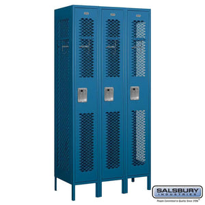 Metal Lockers: Vented Steel Locker - 1 Tier, 3 Wide - Blue - Salsbury Industries