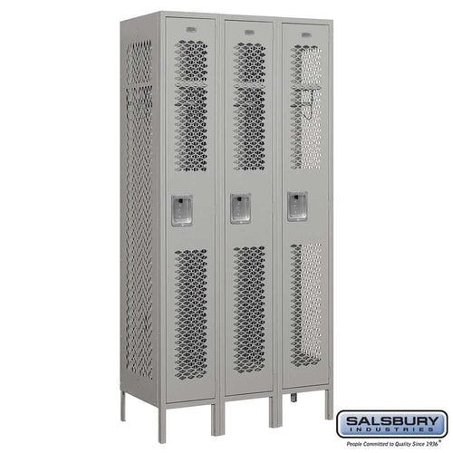 Metal Lockers: Vented Steel Locker - 1 Tier, 3 Wide - Gray - Salsbury Industries