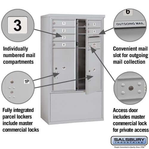 Free-Standing 4C Horizontal Mailbox with 6 Doors & 2 Parcel Lockers - Your Locker Store