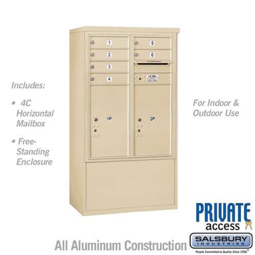 Free-Standing 4C Horizontal Mailbox with 6 Doors & 2 Parcel Lockers - Your Locker Store