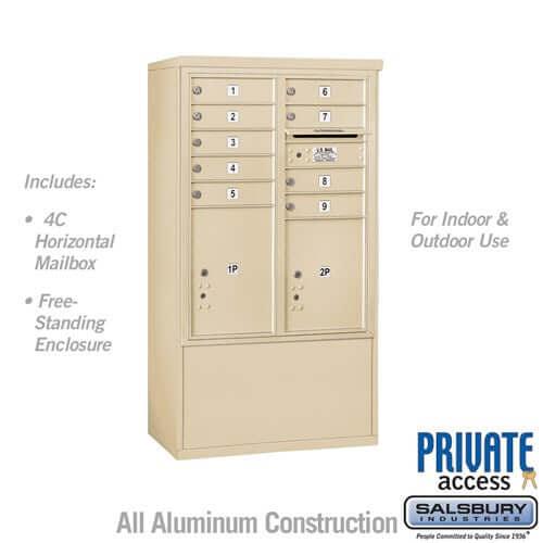 Free-Standing 4C Horizontal Mailbox with 9 Doors & 2 Parcel Lockers - Your Locker Store