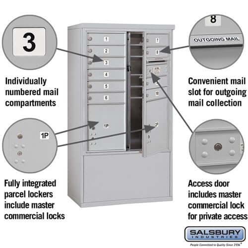 Free-Standing 4C Horizontal Mailbox with 10 Doors & 2 Parcel Lockers - Your Locker Store