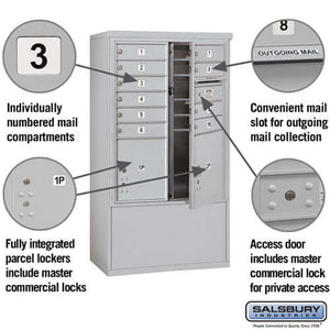 Free-Standing 4C Horizontal Mailbox with 10 Doors & 2 Parcel Lockers