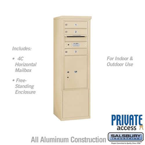 Free-Standing 4C Horizontal Mailbox with 3 Doors & 1 Parcel Locker - Your Locker Store