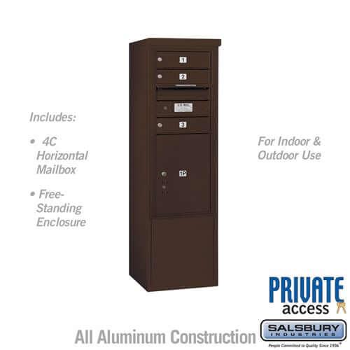 Free-Standing 4C Horizontal Mailbox with 3 Doors & 1 Parcel Locker - Your Locker Store