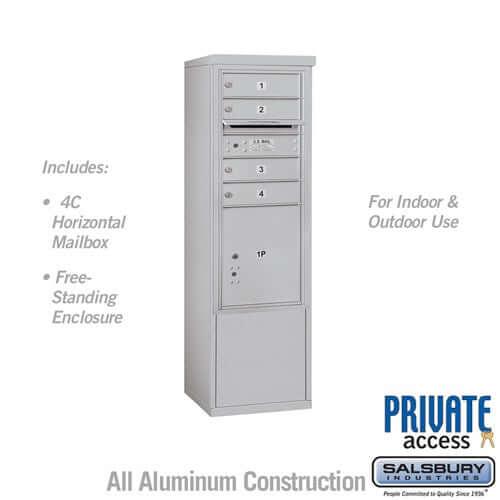 Free-Standing 4C Horizontal Mailbox with 4 Doors & 1 Parcel Locker - Your Locker Store