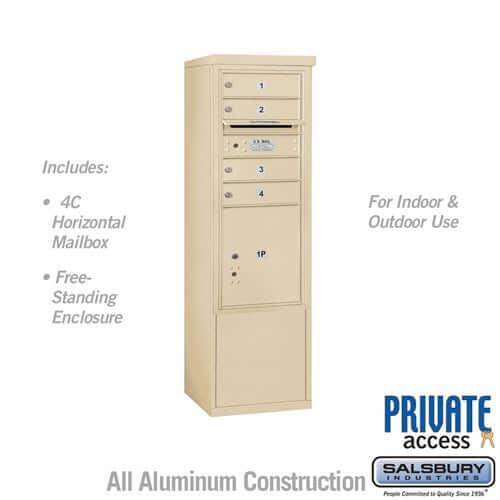 Free-Standing 4C Horizontal Mailbox with 4 Doors & 1 Parcel Locker - Your Locker Store
