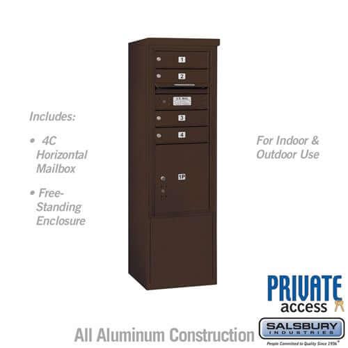 Free-Standing 4C Horizontal Mailbox with 4 Doors & 1 Parcel Locker - Your Locker Store