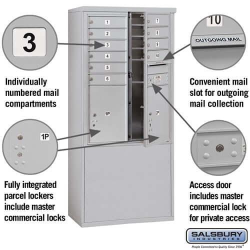 Free-Standing 4C Horizontal Mailbox with 10 Doors & 2 Parcel Lockers - Your Locker Store