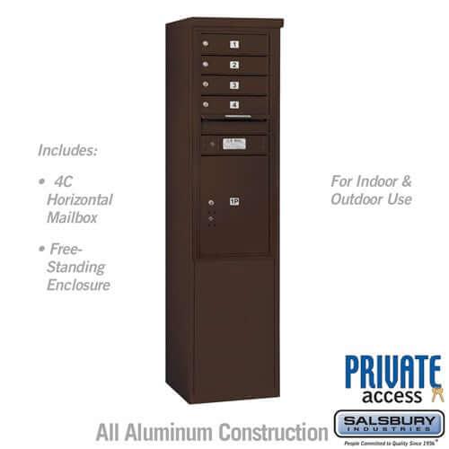 Free-Standing 4C Horizontal Mailbox with 4 Doors & 1 Parcel Locker - Your Locker Store