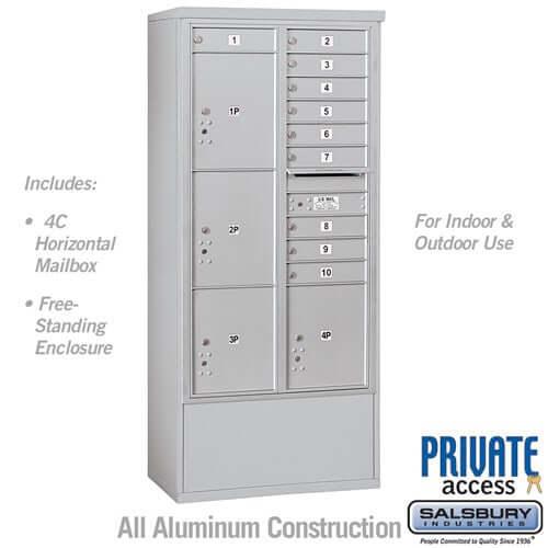 Free-Standing 4C Horizontal Mailbox with 10 Doors & 4 Parcel Lockers - Your Locker Store