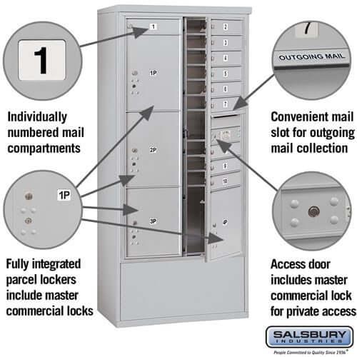 Free-Standing 4C Horizontal Mailbox with 10 Doors & 4 Parcel Lockers - Your Locker Store