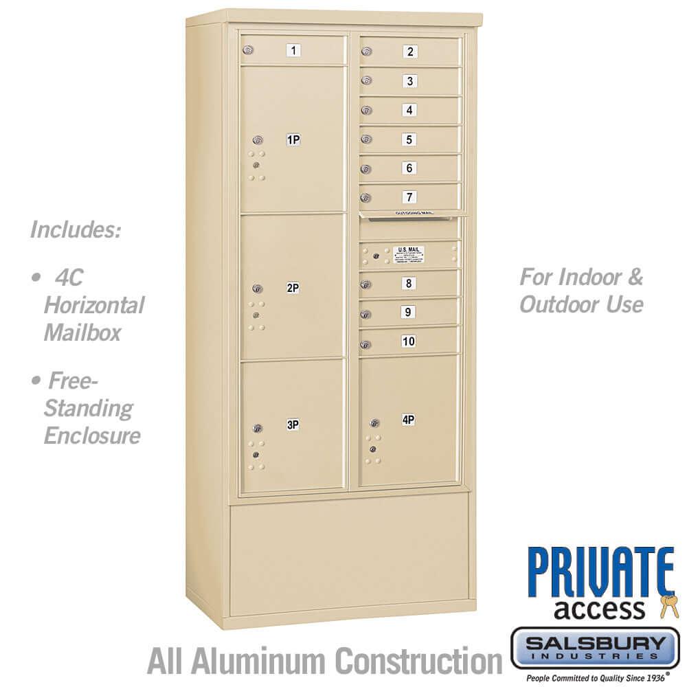 Free-Standing 4C Horizontal Mailbox with 10 Doors & 4 Parcel Lockers - Your Locker Store