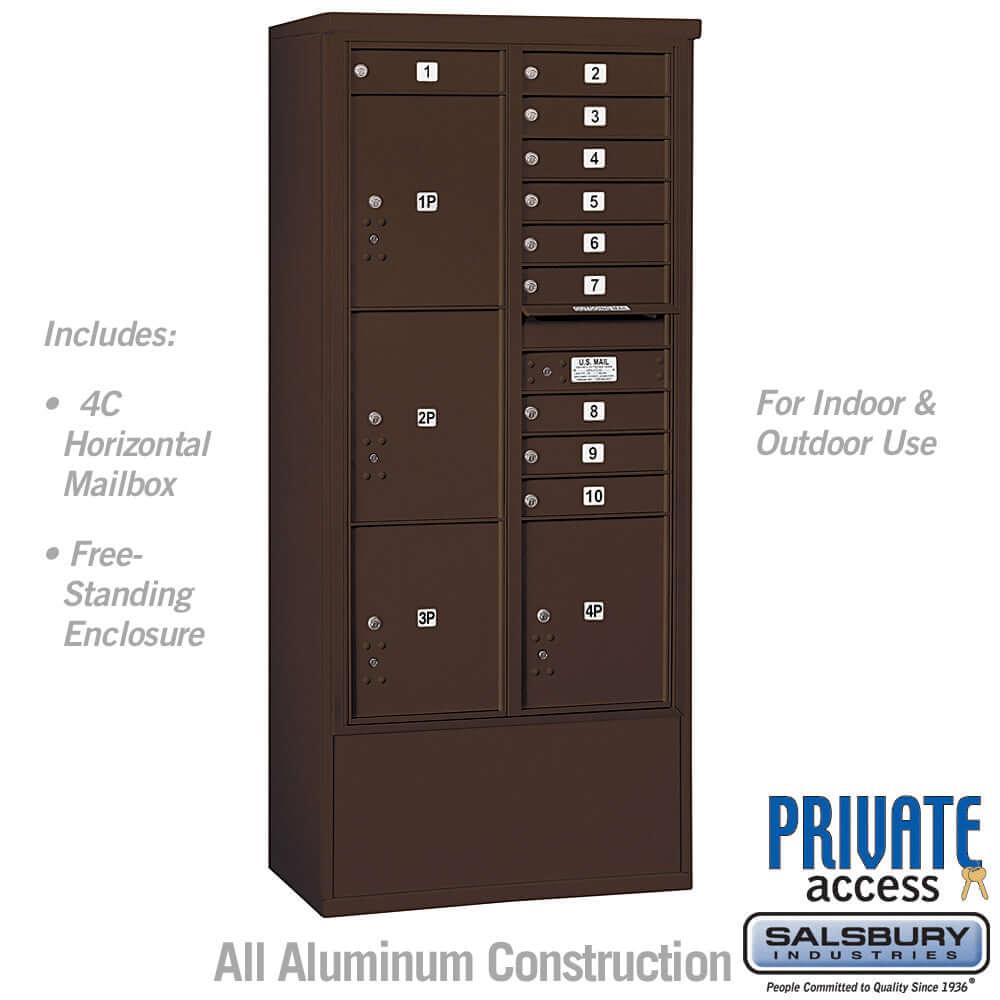 Free-Standing 4C Horizontal Mailbox with 10 Doors & 4 Parcel Lockers - Your Locker Store