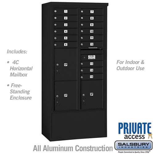 Free-Standing 4C Horizontal Mailbox with 15 Doors & 3 Parcel Lockers - Your Locker Store