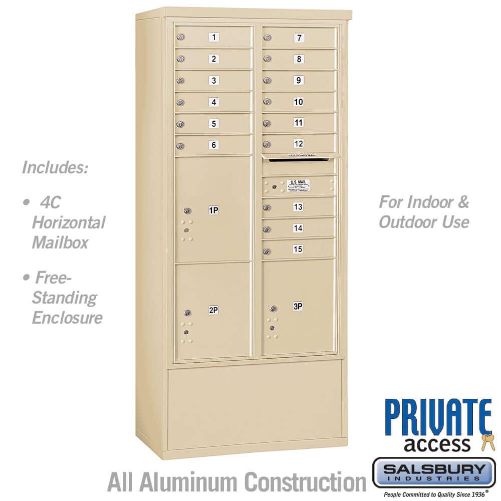 Free-Standing 4C Horizontal Mailbox with 15 Doors & 3 Parcel Lockers - Your Locker Store