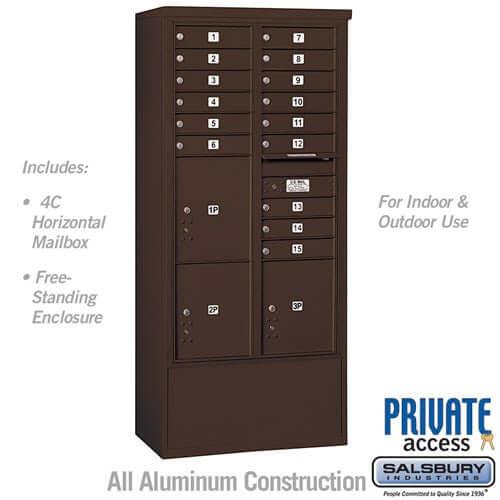 Free-Standing 4C Horizontal Mailbox with 15 Doors & 3 Parcel Lockers - Your Locker Store