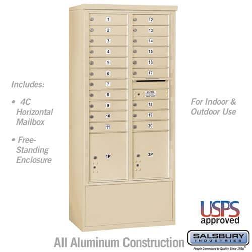 Free-Standing 4C Horizontal Mailbox with 20 Doors & 2 Parcel Lockers - Your Locker Store