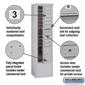 Free-Standing 4C Horizontal Mailbox with 9 Doors & 1 Parcel Locker