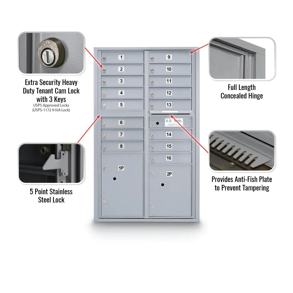 4C Standard Mailbox with 16 Doors & 2 Parcel Lockers