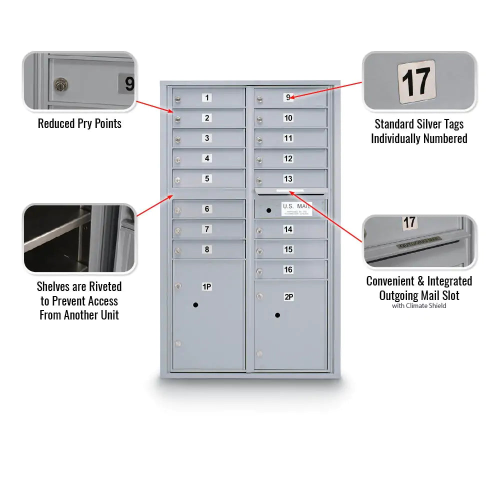 4C Standard Mailbox with 16 Doors & 2 Parcel Lockers