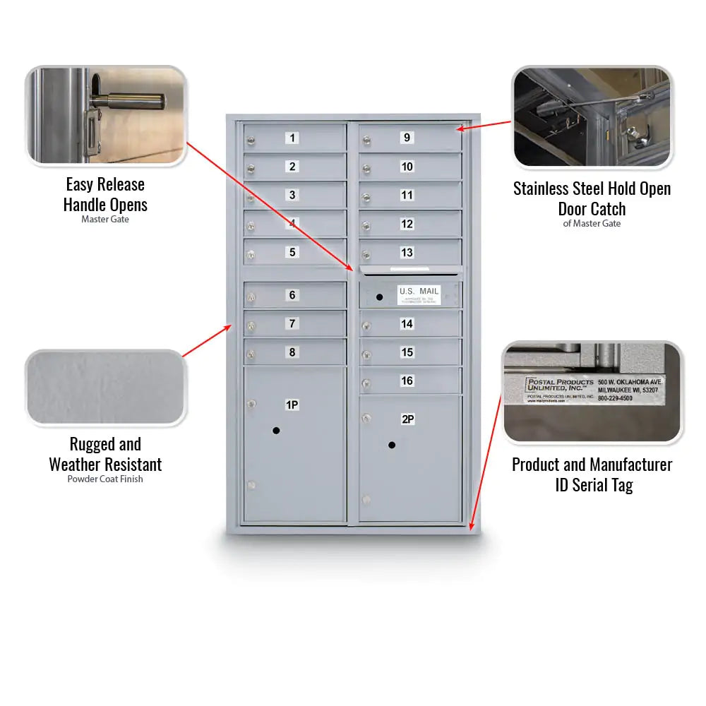 4C Standard Mailbox with 16 Doors & 2 Parcel Lockers