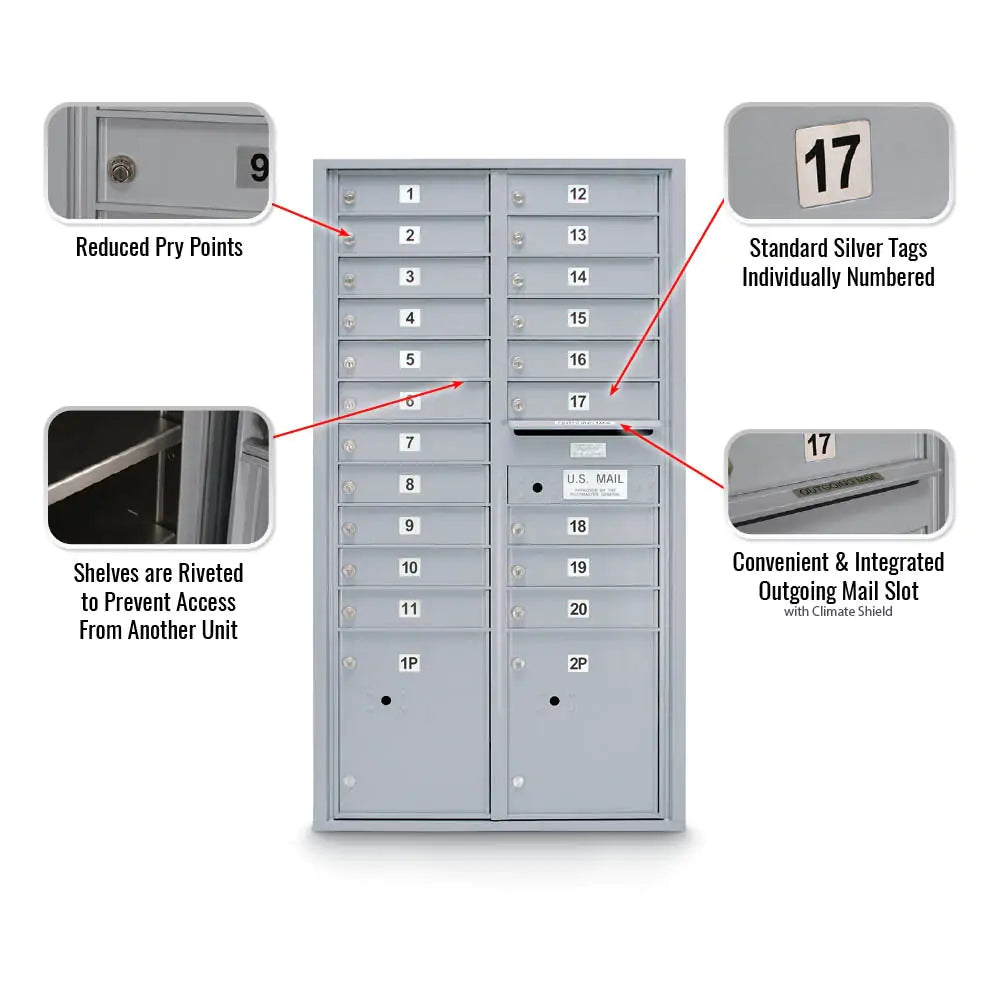 4C Standard Mailbox with 20 Doors & 2 Parcel Lockers