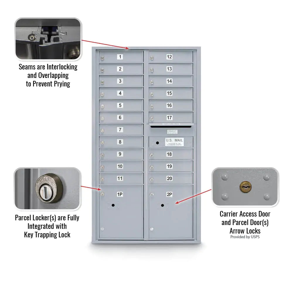 4C Standard Mailbox with 20 Doors & 2 Parcel Lockers