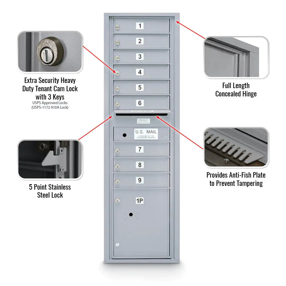 4C Standard Mailbox with 9 Doors & 1 Parcel Locker