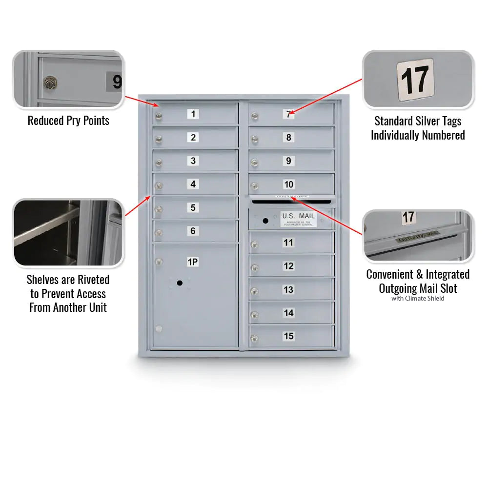 4C Standard Mailbox with 15 Doors & 1 Parcel Locker