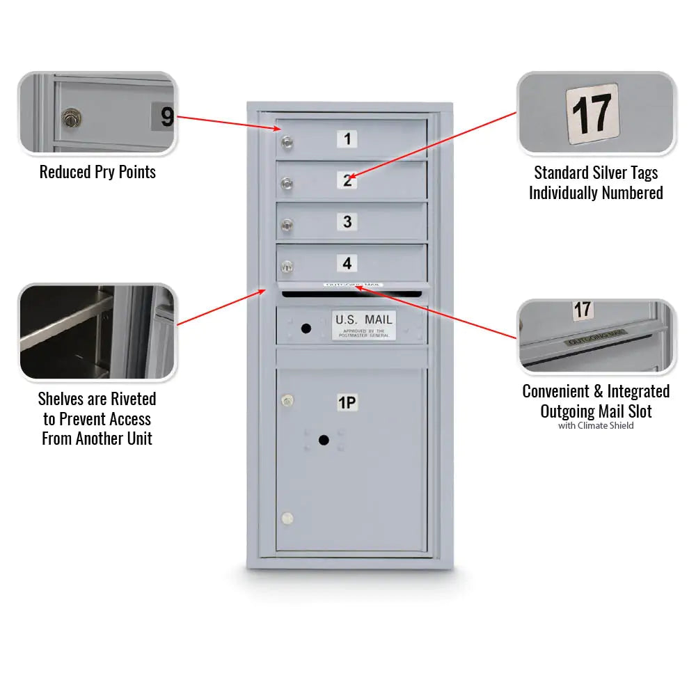 4C Standard Mailbox with 4 Doors & 1 Parcel Locker