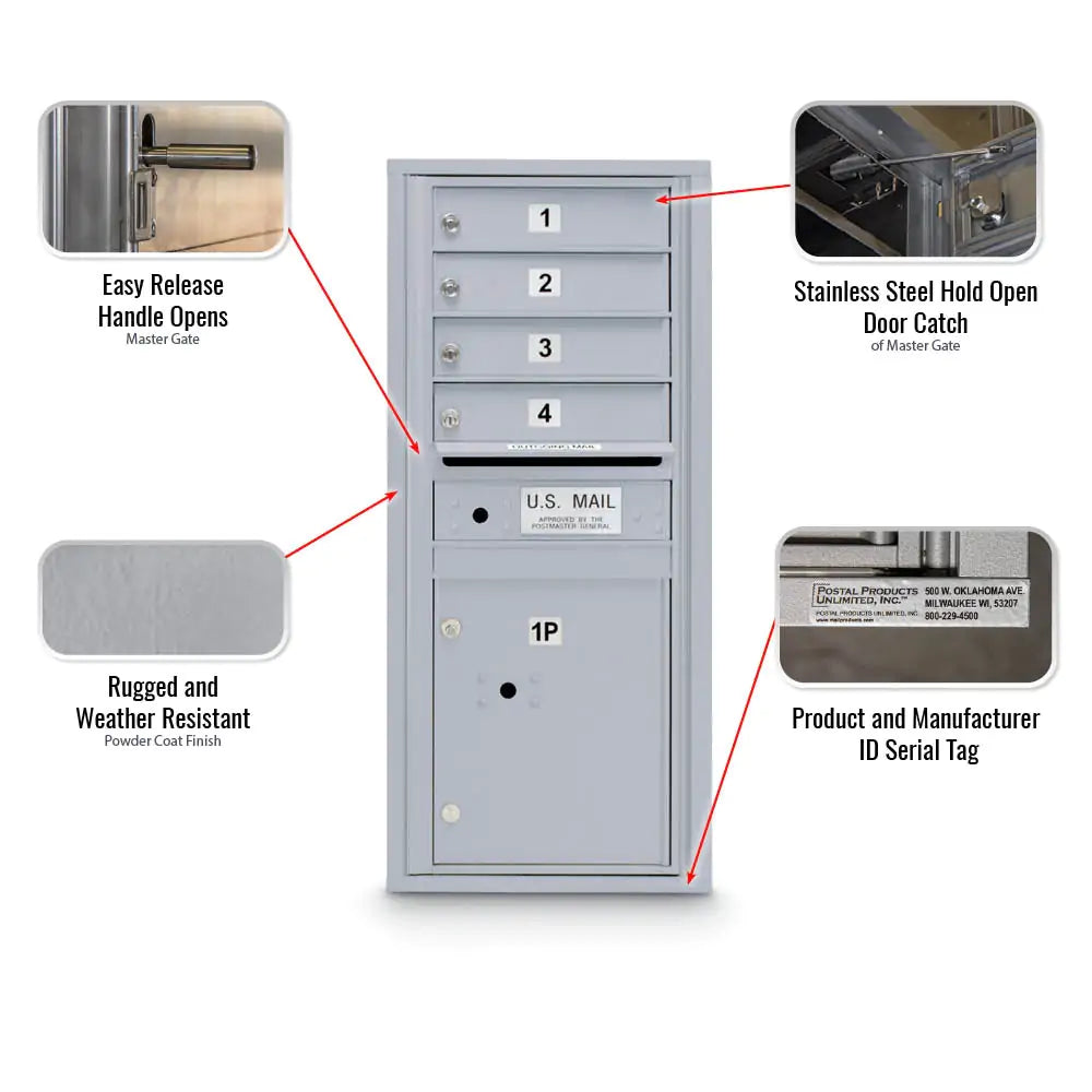 4C Standard Mailbox with 4 Doors & 1 Parcel Locker