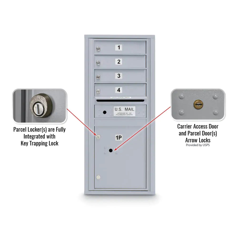 4C Standard Mailbox with 4 Doors & 1 Parcel Locker