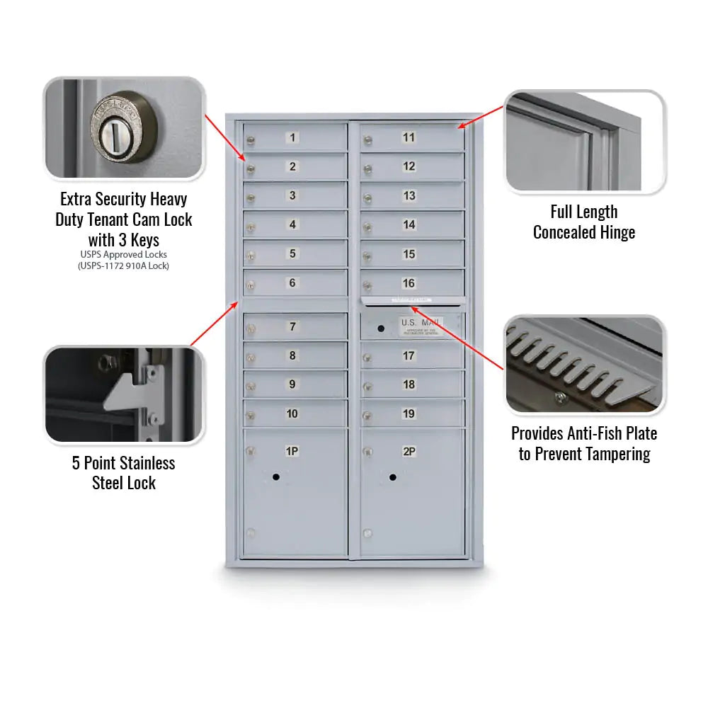 4C Standard Mailbox with 19  Doors & 2 Parcel Lockers