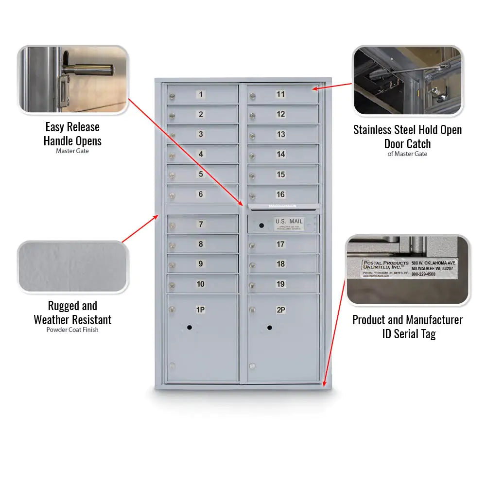 4C Standard Mailbox with 19  Doors & 2 Parcel Lockers
