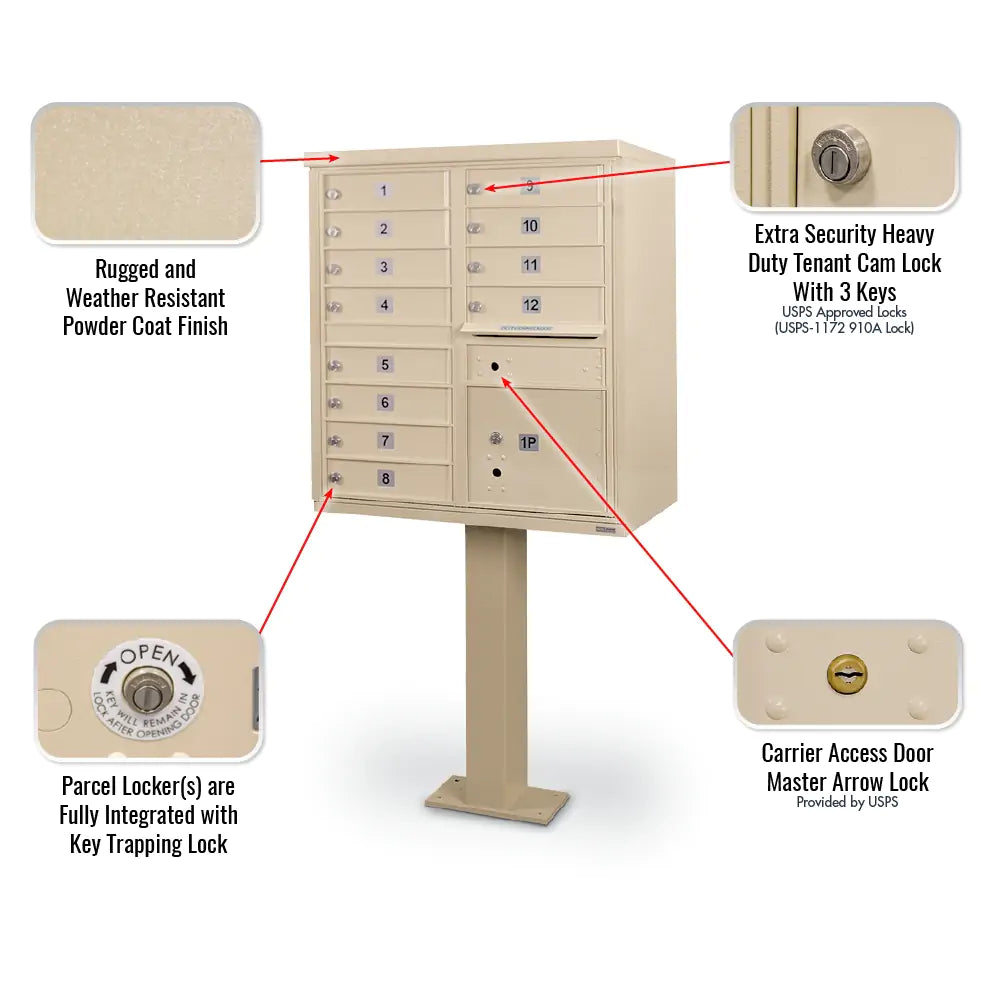 Cluster Box Unit with 12 Doors & 1 Parcel Locker