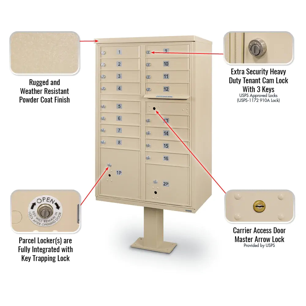 Cluster Box Unit with 16 Doors & 2 Parcel Lockers