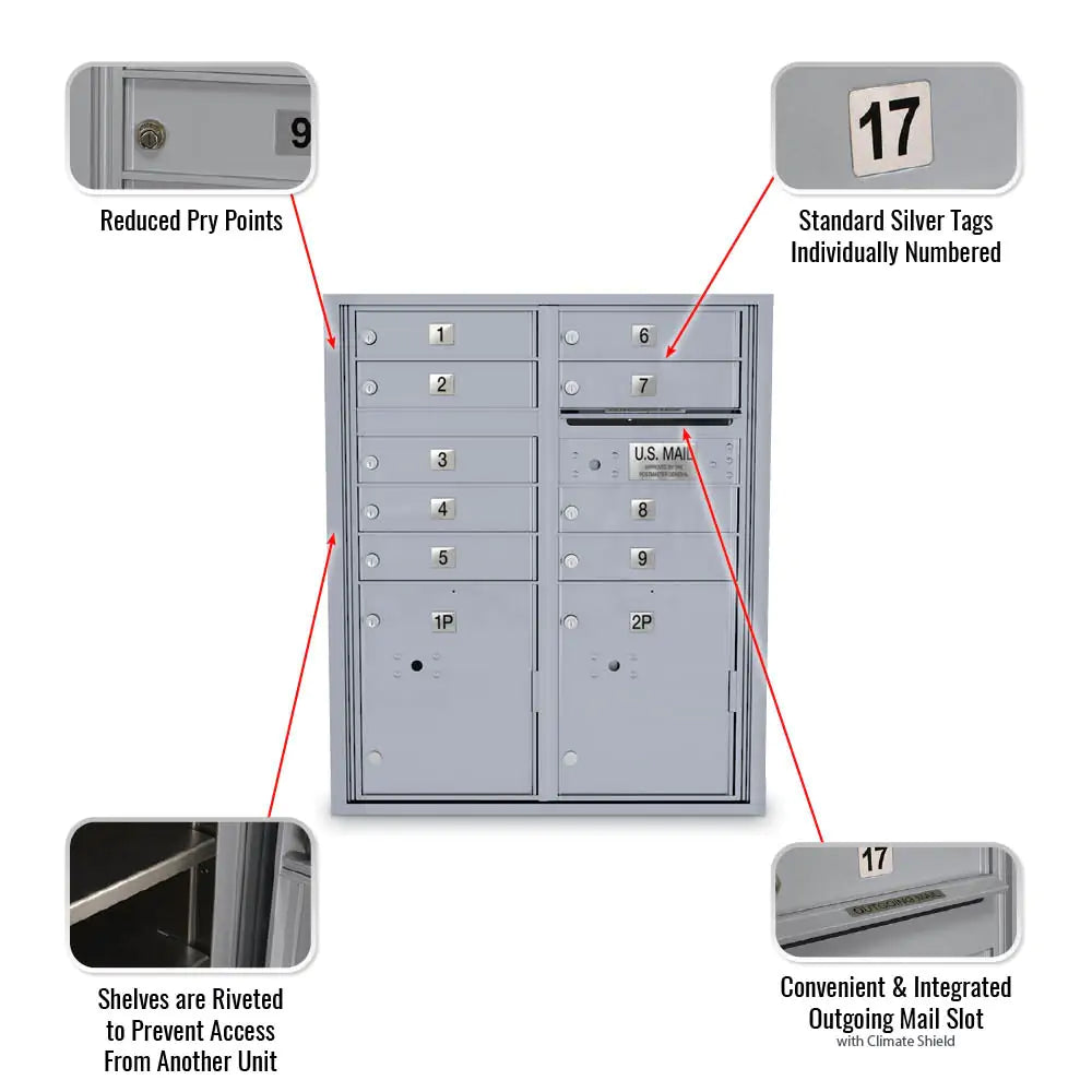 4C Standard Mailbox with 9  Doors & 2 Parcel Lockers