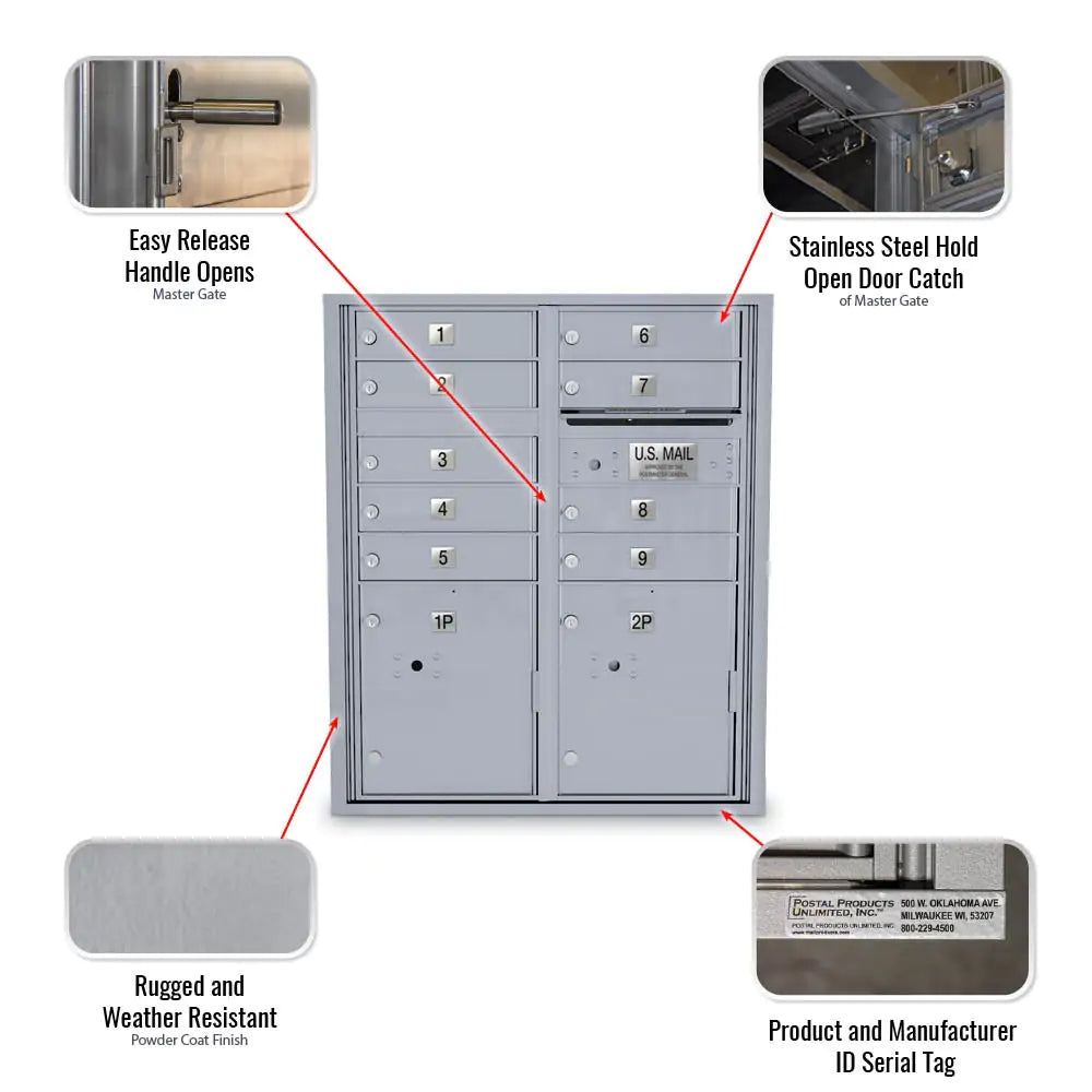 4C Standard Mailbox with 9  Doors & 2 Parcel Lockers