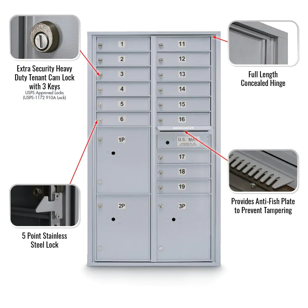 4C Standard Mailbox with 15 Doors & 3 Parcel Lockers