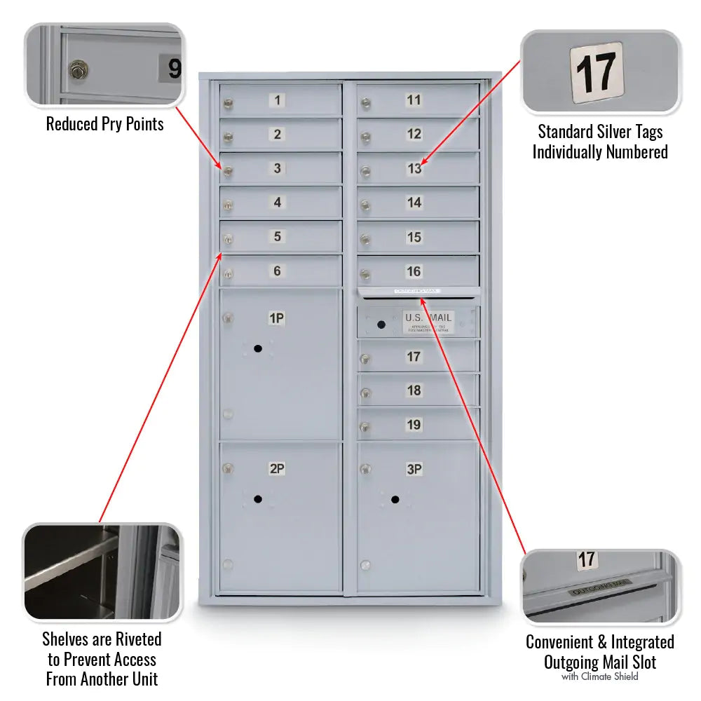 4C Standard Mailbox with 15 Doors & 3 Parcel Lockers