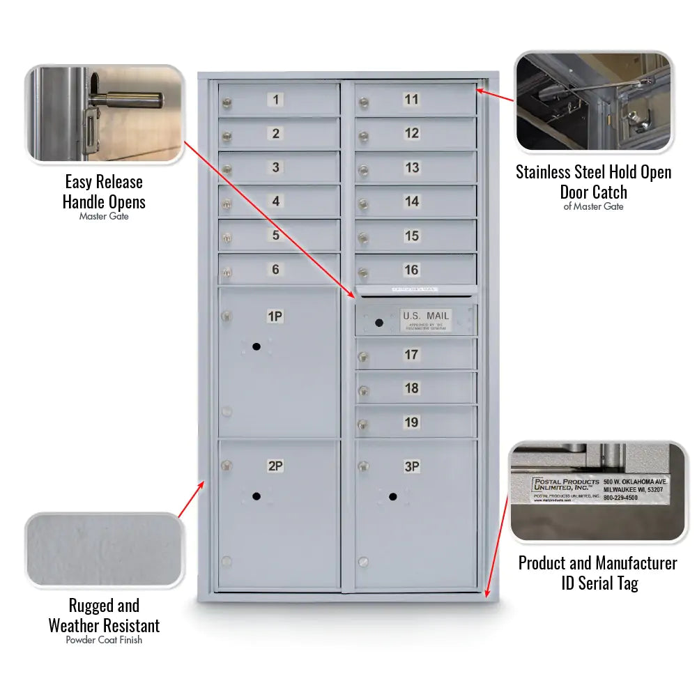 4C Standard Mailbox with 15 Doors & 3 Parcel Lockers
