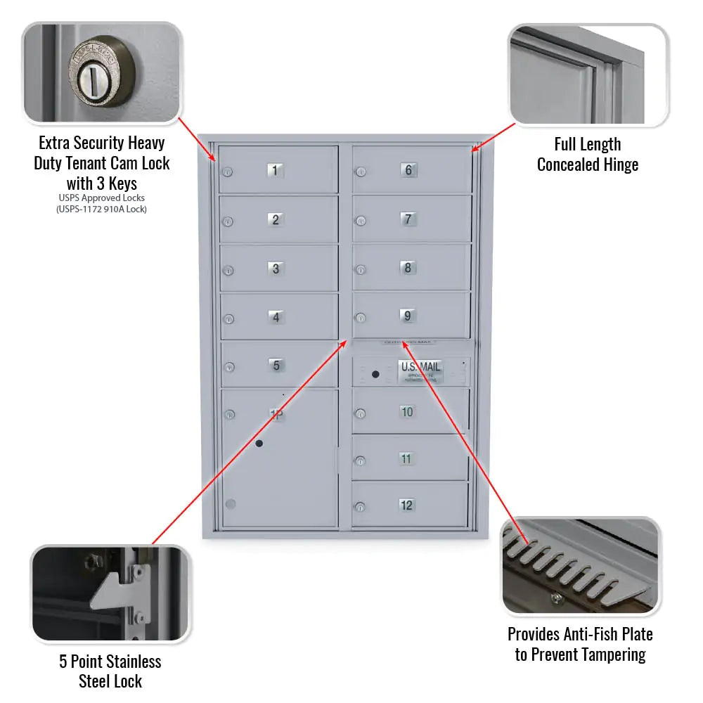 4C Standard Mailbox with 12 Doors & 1 Parcel Locker